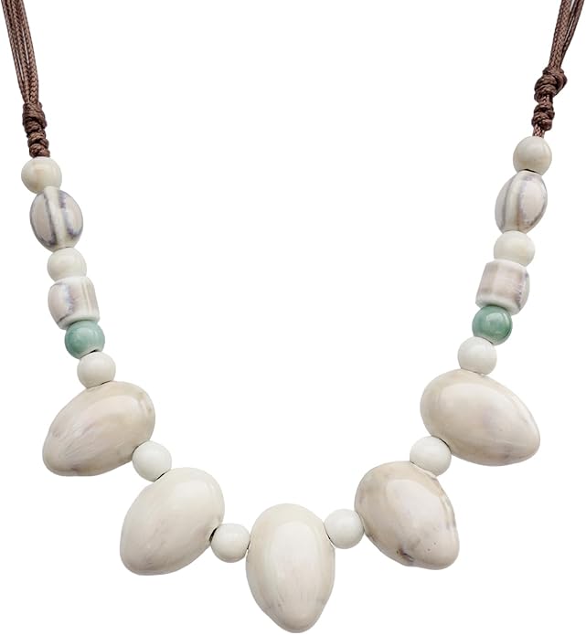 Boho Round Colorful Ceramic Beaded Necklace, Adjustable Hippie Statement Necklace, Handmade Ethnic Jewelry Gift for Women