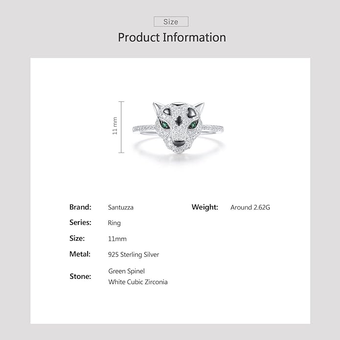 Santuzza Panther Ring 925 Sterling Silver Leopard Rings Cubic Zirconia Green Spinel Jaguar Jewelry