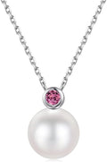 Iefil Valentines Day Gifts for Her - 9-10mm Freshwater Pearl Necklace for Women, Anniversary Birthday Gifts for Wife Mom Girlfriend, S925 Sterling Silver Pearl & Birthstone Necklace, Jewelry for Women