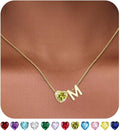 Valentines Day Gifts for Her- Heart Birthstone Initial Necklace for Women Girls,14K Gold Plated Heart Letter A-Z Necklace Birthday Trendy Jewelry Gifts for Women Girls Daughter
