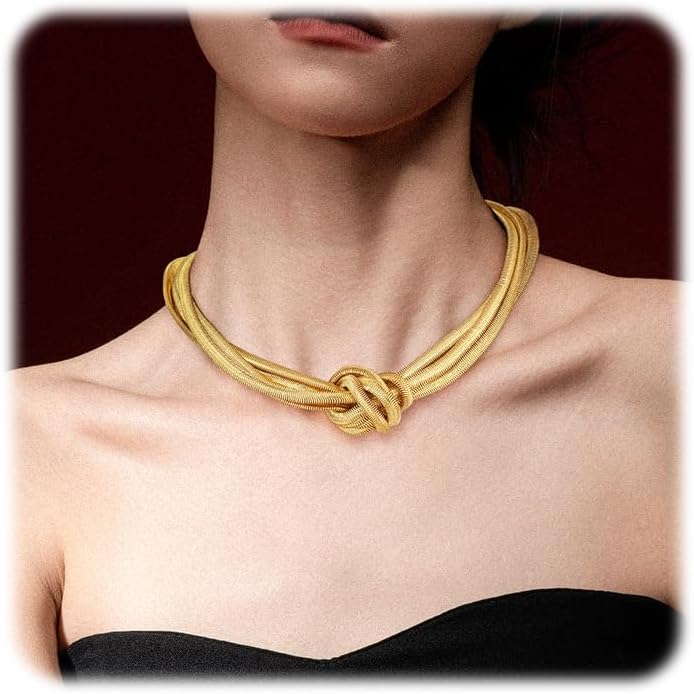 Chunky Gold Choker Necklace for Women, 14K Gold Plated Snake Chain Statement Necklace Triple Twsited Layered Choker Necklaces Jewelry Gifts
