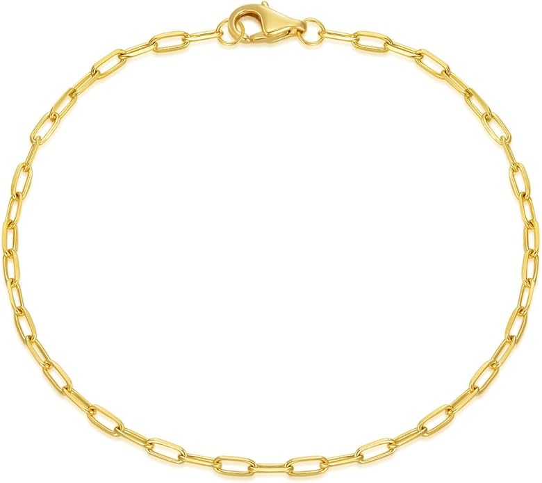 14K Yellow Gold 6-13 Inch 1.2mm-3.2mm Chain Bracelet Anklet for Women, Cuban Link Curb/Rope/Paper Clip/Round Snake/Herringbone/Bead/Water Wave, Thin Gold Chain Bracelet Durable Strong Real 14k Gold Chain Bracelet Anklet