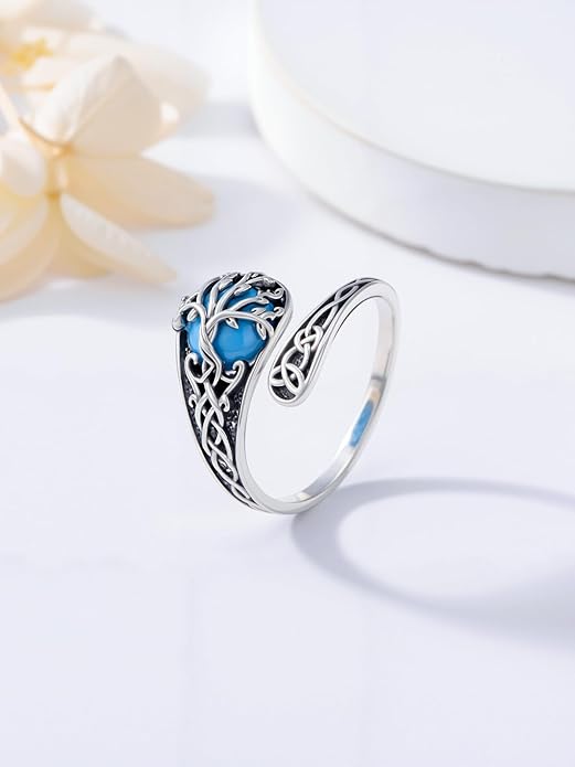 JKR Turquoise Spoon Rings for Women Sterling Silver Vintage Antique Thumb Ring Boho Jewelry Anniversary Birthday Gift for Wife Her Mom
