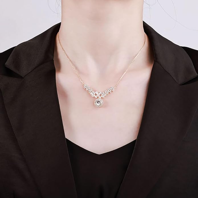 14K Gold D-color Round Cut Diamond Collarbone Necklace for Women, Ideal Gift for Your Beloved Wife, Choice for Special Occasions or Romantic Evenings Out,15.35+1.57" Chain
