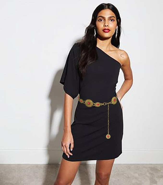 Women's Concho Chain Belt Western Cowgirl Metal Waist Chain Belt for Dress