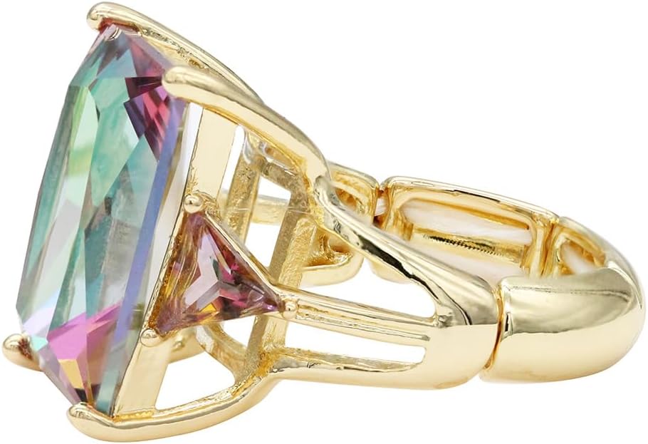 Lavencious Big Bold Radiant CZ Stones Stretch Rings for Women Size for 7-9