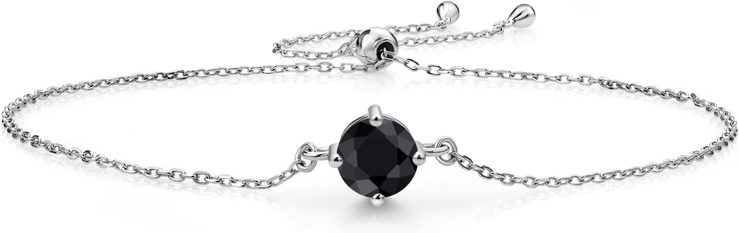 Gem Stone King Gemstone Birthstone Solitaire Bracelet For Women | 925 Sterling Silver | Round 6MM | Gift for Her Women Wife Mom Lady Daughter | Adjustable Bolo Bracelet | Easy-On Easy-Off