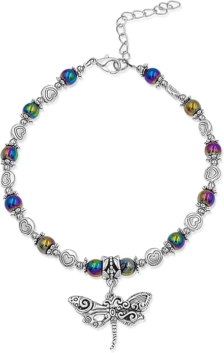 BESHEEK Rainbow Anklet Bracelet Hue Twisted Hematite and Round Artisan Beaded Anklet with Extension Handmade Hypoallergenic Beach Gala Wedding Style Jewelry