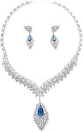 14K Gold Natural Crystal Jewelry Set for Women,Sparkling Wings Shape Crystal Pendant Necklace and Drop Earrings Set,Fashion Wedding Bridal Jewelry Set