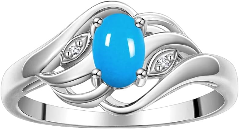 Rylos Ring featuring Classic Style, 6X4MM Birthstone Gemstone, & Diamonds - Elegant Jewelry for Women in Sterling Silver, Sizes 5-10