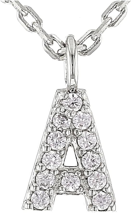 JTV Sterling Silver Initial Necklace for Women, 0.13 CTW White Cubic Zirconia Letter Pendant, Rhodium-Plated, Personalized Monogram Jewelry, Gift Box Included, 18”