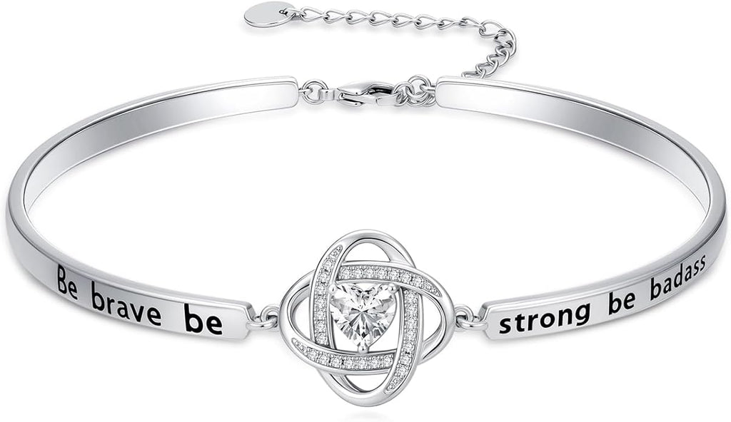 Valentines Day Gifts for Her, 18k White Gold Plated Love Knot Bracelets, Engraved Inspirational and Sentiment Bangle, Anniversary Birthday Jewelry Gift for Lover Wife Girlfriend Sister Friends