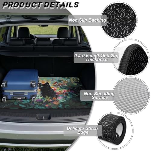 Black Cat Floral Car Trunk Mat Universal Fit 29"x39" - Image 6