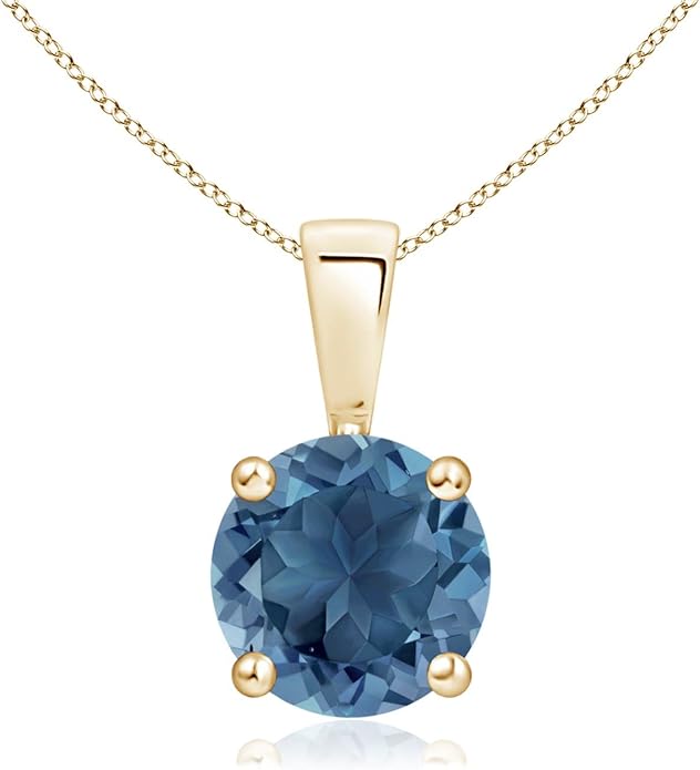 Angara Natural Blue Topaz Solitaire Pendant for Women | Classic Prong-Set Round Blue Topaz Pendant in 14K Solid Gold/Silver/Platinum With 18" Chain | December Birthday, Gemstone Jewelry Gift