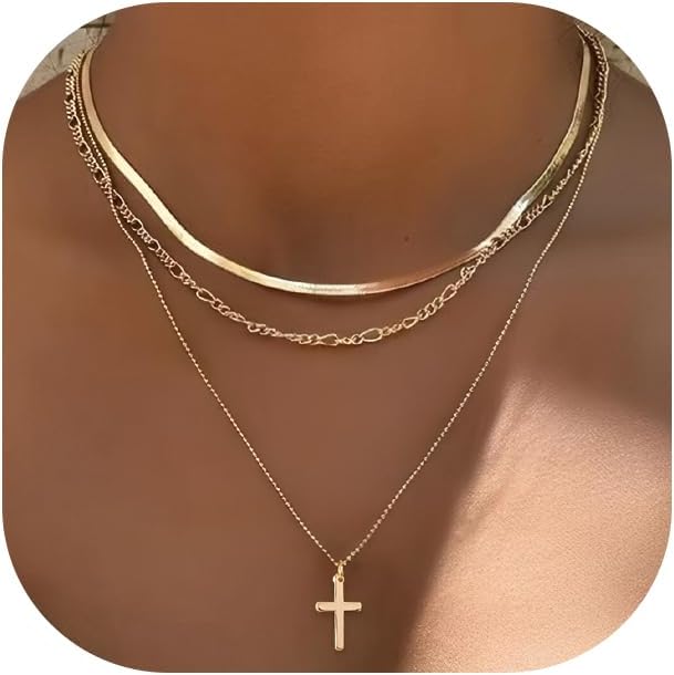 YEEZII Layered Gold Necklaces for Women Trendy, 3 Pcs 14K Gold Plated Choker Paperclip Box Chain Necklace, Stackable Women's Gold Pendant Necklaces Jewelry Set