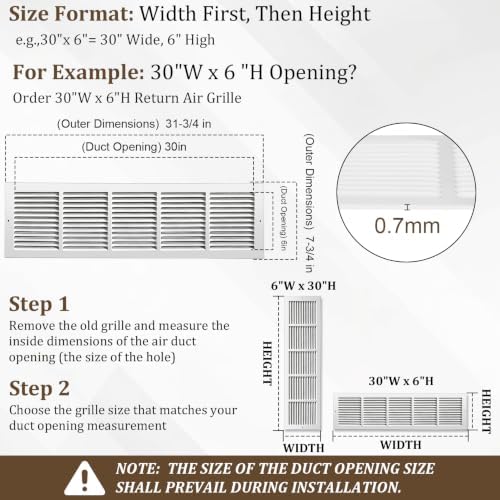30x6 Steel Return Air Grille, HVAC Vent Cover Fits 30"W x 6"H Duct Opening - Image 3