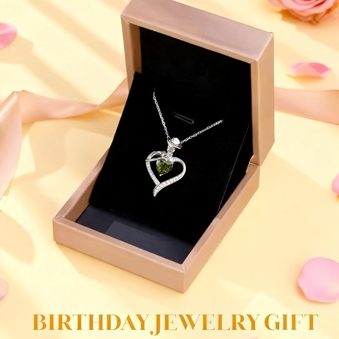 immobird Rose Gold Heart Necklace Birthstone Jewelry Sterling Silver Jewelry Plated White Gold Valentine's Day Gift Women for Wife Mom Necklace for Women