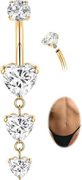 GAGABODY G23 Titanium Belly Button Ring Dangle Belly Rings Belly Piercing Jewelry 14G 3/8 inch 10mm Navel Barbell CZ Navel Piercing Ring