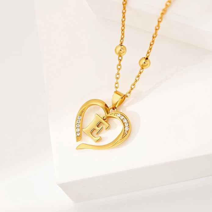 Cicy Bell Womens Heart Initial Necklace for Women 18k Gold Plated Shell Personalized Letter Pendant Necklace 17.7'' with 2'' Extender