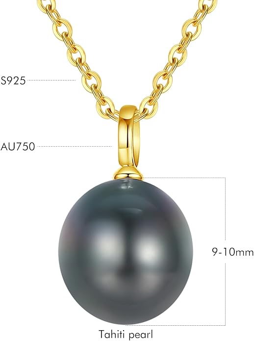 VIKI LYNN Tahitian Black Pearl Necklace for Women 9-10mm Cultured Pearl Pendant 925 Sterling Silver Chain 18K Gold Clasp Christmas Wedding Birthday Anniversary Mothers Day Gifts for Wife Mom Her