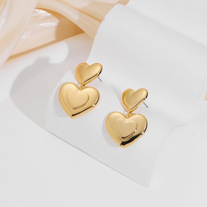 Chunky Gold Earrings for Women - Hammered Gold Plated Dangle Drop Jewelry Gifts