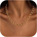 Gold Necklace for Women - Chunky 14K Gold Plated Chain Necklace Cuban Link Paperclip Chain Herringbone Statement Choker Necklace for Women Simple Trendy Jewelry Gifts