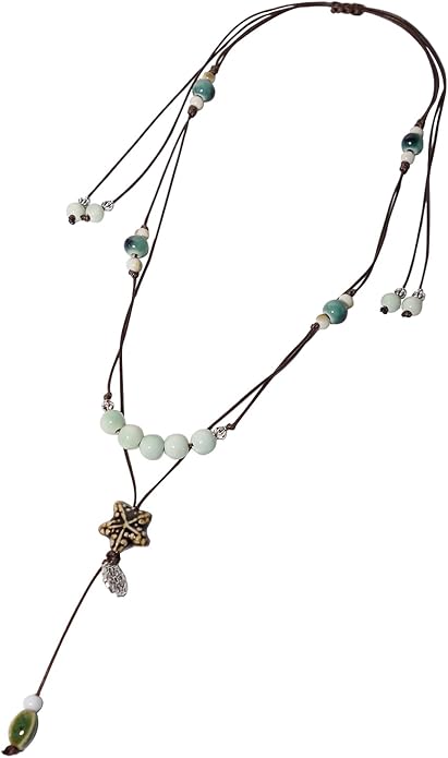 Boho Style Colorful Ceramic Bead Strand Necklace Adjustable Bohemian Jewelry Gift for Women, Fashion Clothing Matching Necklace
