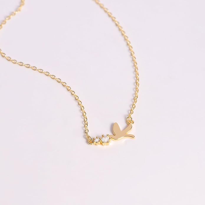 14K Gold Plated Dainty Pendant Butterfly Bead Boot Bee Baseball Flower Compass Airplane Heart Hummingbird Tree Necklace Simple Jewelry Gift for Women