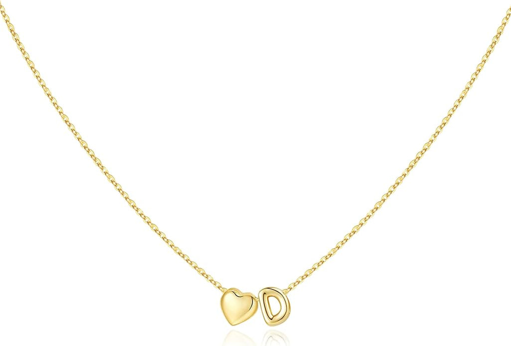 M MOOHAM Valentines Gifts for Kids Her - Heart Initial Necklaces for Women Girls 14K Gold Plated Tiny Heart Necklace Jewelry for Kids Personalized Birthday Gifts for Teen Girls Trendy