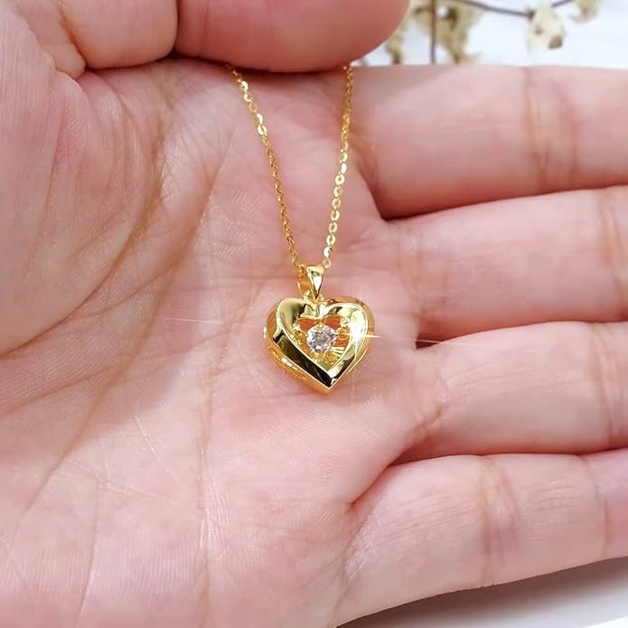 Real 18k Gold Heart Necklace for Women, Fine Cubic Zirconia Love Jewelry Gifts for Her (18kt Gold Chain 16+2 inch)