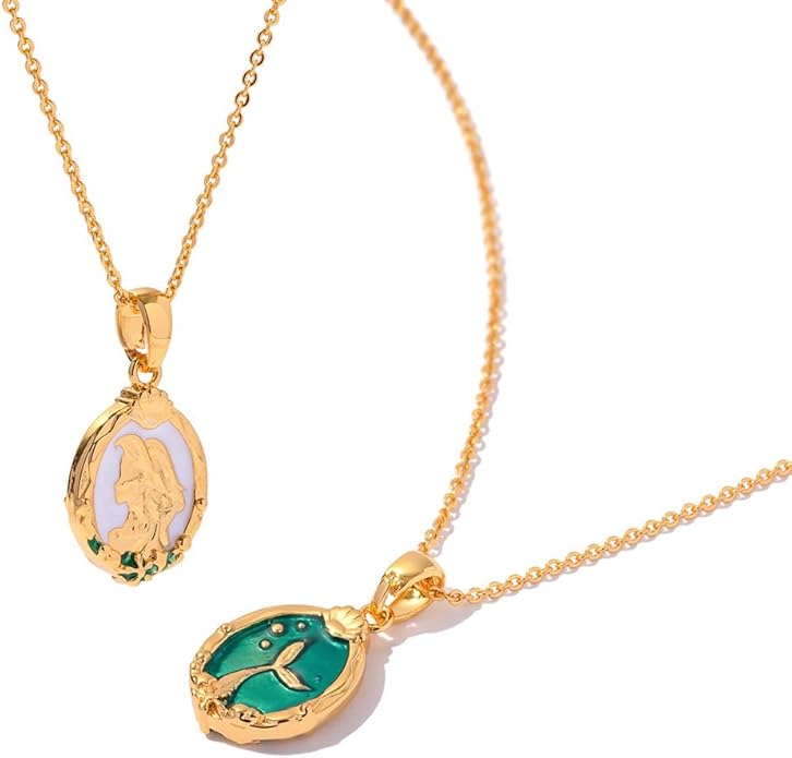 IBARA Women Gold Dianty Necklace Sun Crescent Moon Star Evil Eye Lock Lovely Heart Flower Butterfly Pearl Pendant Coin Necklaces 18K Gold CZ Diamond Filled Chain Boho Beach Simple Handmade Jewelry
