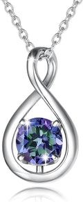 FANCIME Birthstone Necklaces for Women Fine Jewelry Sterling Silver Dainty Infinity Pendant Anniversary Birthday Christmas Gifts for Her Wife Mom Lady Daughter, Chain 16"+2" Extend