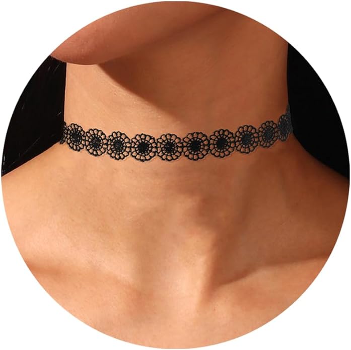 Fesciory Black Necklaces for Women, Adjustable Layered Velvet Leather Lace Collar Necklace, Goth Jewelry Gifts.