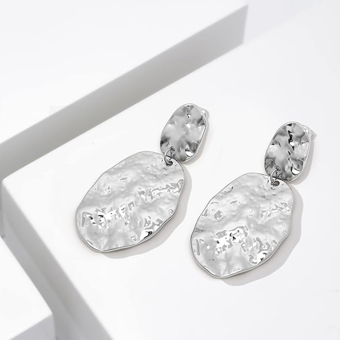 Chunky Gold Earrings for Women - Hammered Gold Plated Dangle Drop Jewelry Gifts