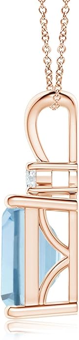 Angara Natural Aquamarine Solitaire Pendant for Women | Emerald-Cut Aquamarine Pendant with Diamond in 14K Solid Gold/Silver/Platinum With 18" Chain | March Birthday, Gemstone Jewelry Gift