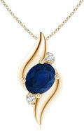 Angara Natural Blue Sapphire Pendant for Women | Shell Style Oval Sapphire and Diamond Pendant in 14K Solid Gold/Silver/Platinum With 18" Chain | September Birthday, Gemstone Jewelry Gift