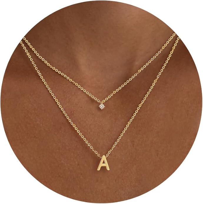 Layered Initial Necklaces for Women, 14k Gold Plated Letter Necklace Set Dainty Gold Initial Necklace Stack Cute Layering Choker Necklaces for Women Trendy Fashion Jewelry