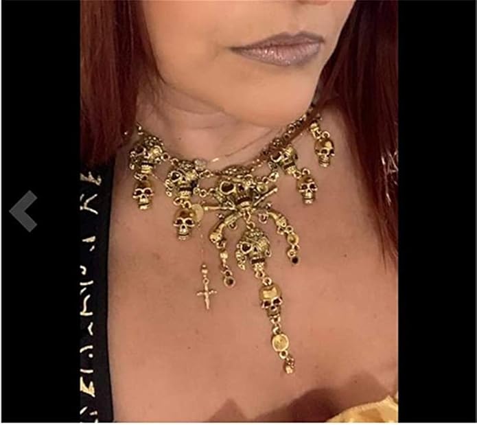 Jewelry Fashion Multi-Level Pirate Skull Tassel Charm Necklace Collar Bib for Women Horror Necklace Punk