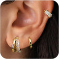 4Pairs Statement Gold Hoop Earrings for Women Trendy,Surgical Steel Gold Plated Hoop Hypoallergenic Earrings Set,Titanium Hoops Earring Stacks,CZ Cartilage Huggie Hoops Earring Gifts for Girlfriend