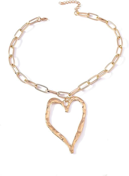 Chunky Gold Heart Necklace for Women,Y2K Big Heart Statement Necklace Long Puffy Hearts Chain Charm Necklaces Trendy Jewerly