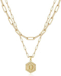 M MOOHAM Valentines Gifts for Women Teen Girls, 14K-Gold-Plated Initial Necklaces for Women Cute Hexagon Letter Initial Necklace Layered Necklaces for Womens Teen Girl Valentines Jewelry Gifts