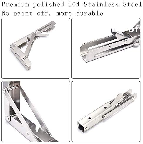 10 Inch Folding Shelf Brackets, 2 Pack Stainless Steel Heavy Duty L Bracket - Image 4