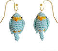 Hand-crocheted yellow and blue parrot earrings, miniature crocheted artistic cute playful parrot gifts accessories