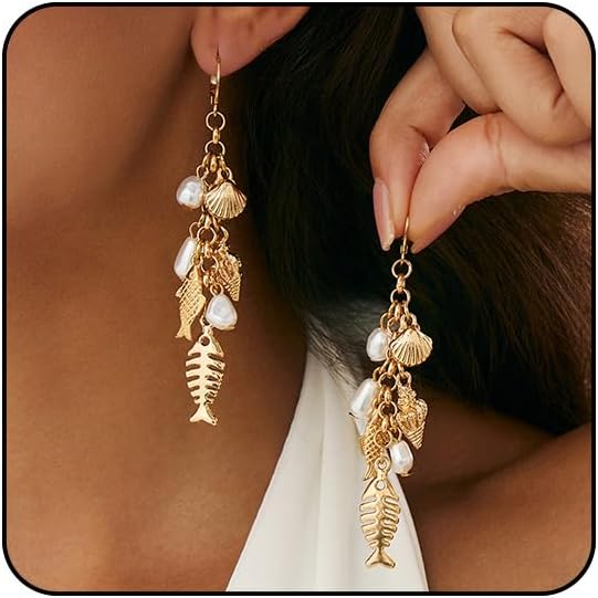 Gold Starfish Shell Earrings for Women with Pearl Beach Seashell Earrings Dangle Summer Vacation Earring for Women Beach Jewelry