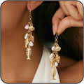 Gold Starfish Shell Earrings for Women with Pearl Beach Seashell Earrings Dangle Summer Vacation Earring for Women Beach Jewelry