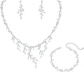 Bridal Wedding Jewelry CZ Set Marquise Teardrop Cubic Zirconia Pendant Necklace and Dangle Earring Bracelet Sets for Women