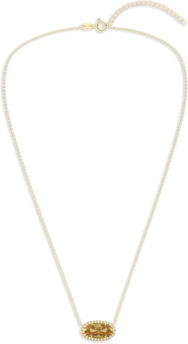 Belacqua Gemstone Necklace in 14K Gold Plated Sterling Silver, Oval Pendant Size 6 * 12mm, 15" Cable Chain with 2" Extender, Spring Ring Clasp, Dainty Birthstone Necklace for Women, Gift Box Included