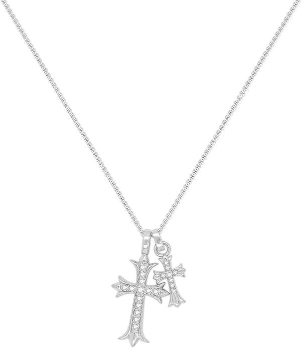 Zeffy Cross Necklace for Women,18K Gold/Silver Plated Tiny Cubic Zirconia Cross Pendant Necklace for Women Simple Layered Cross Necklaces for Women