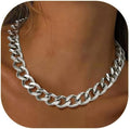 ChainsPro Cuban Link Chain for Women,Stainless Steel Chunky Necklace Silver/Gold Plated Thick Chain Choker, 12/16/20 mm Width,18" and 20" Punk Hip Hop Trendy Non Tarnish Jewelry Gifts