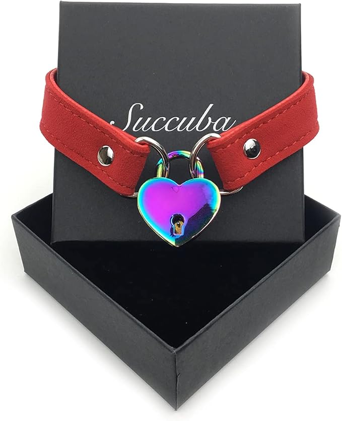 Padlock Choker Collar Necklace with Lock and Key Heart Lock Choker for Women and Men (E, 16)